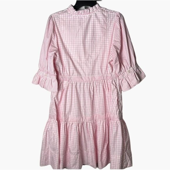 Gretchen Scott Teardrop Pink Gingham Dress Large 36" Length. Mandarin Ruffle Sli - Picture 2 of 5